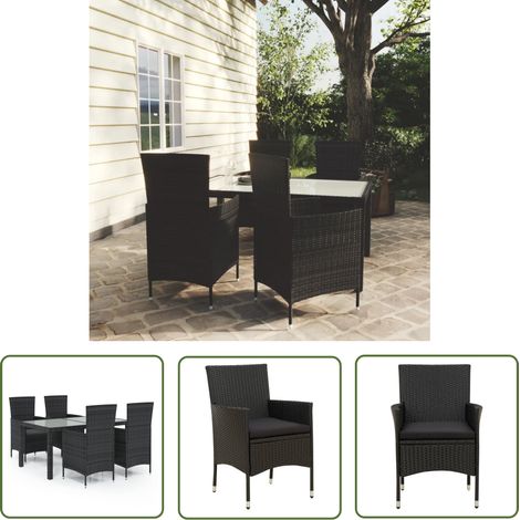 INLIFE Salon d'extérieur 5 pcs avec coussins Résine tressée Noir (1/5)