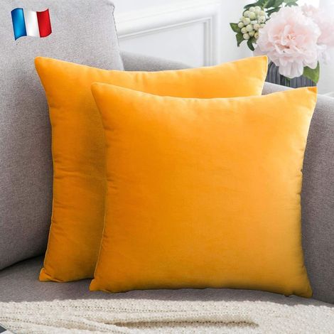 Set of 2 Velvet Cushion Covers 40x40 cm Mustard Yellow, Invisible Closure, Living Room/Bedroom Decoration (1/5)