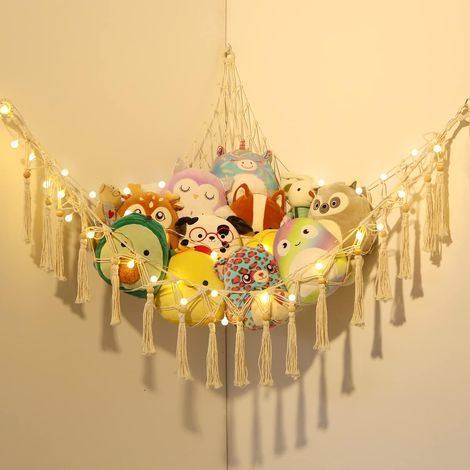 Jouet Hamac pour Animaux en Peluche Jouet Ours Filet Coin Suspendu Support De Rangement pour Chambre Enfant, Fermeture éclair, Blanc (1/5)