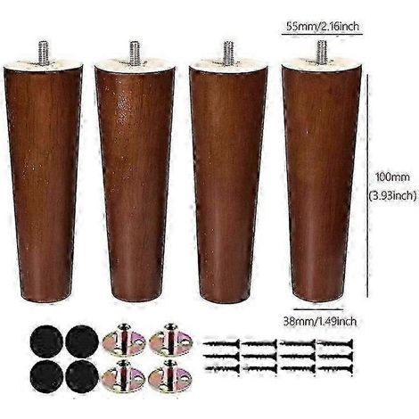 Ensemble de 4 pieds de meubles réglables en bois massif (8-25 cm), couleur noyer, adaptés aux tables, lits, armoires et chaises. Référence : M8-10CM-A-4PC (1/2)