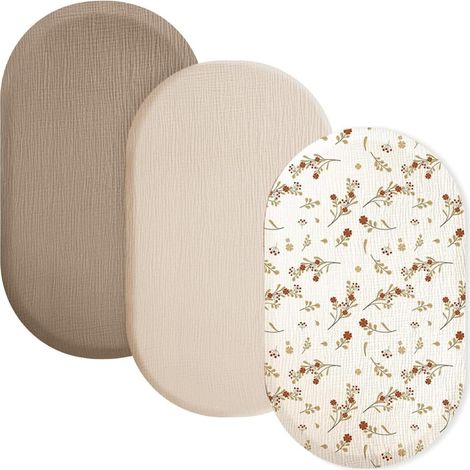 3er-Set Baby-Spannbettlaken 80 x 40 cm – 100 % Baumwolle – Elastischer Spannbettlaken – Für Reisebett und Kinderbett – Beige (1/5)