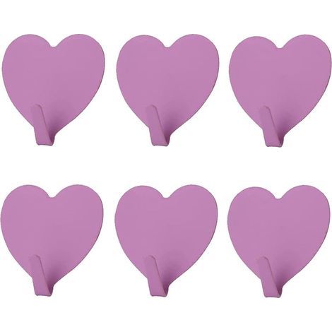 Lot de 6 crochets muraux décoratifs en forme de cœur, (violet) crochet mural adhésif solide en acier inoxydable pour la maison, la cuisine, la salle de bain, le bureau (1/5)