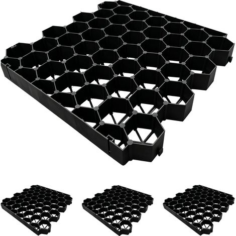 Relaxdays Griglia per prato in plastica, set 4 pz, 4x50x50 cm, senza sottofondo, carrabile, piastre per paddock, nero