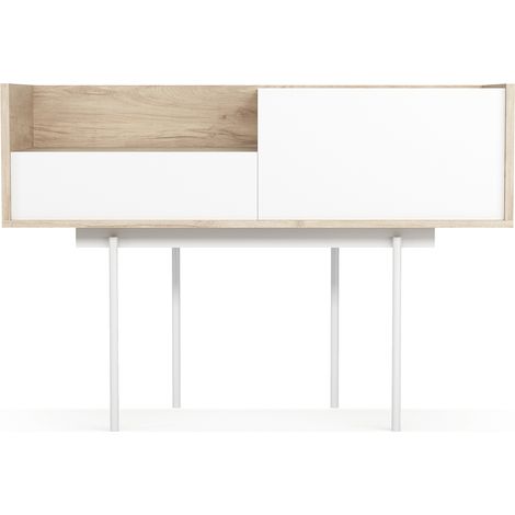 Table console, modèle DIPLOMAT 673 de Herdasa, en mélamine et métal, couleur chêne clair-blanc