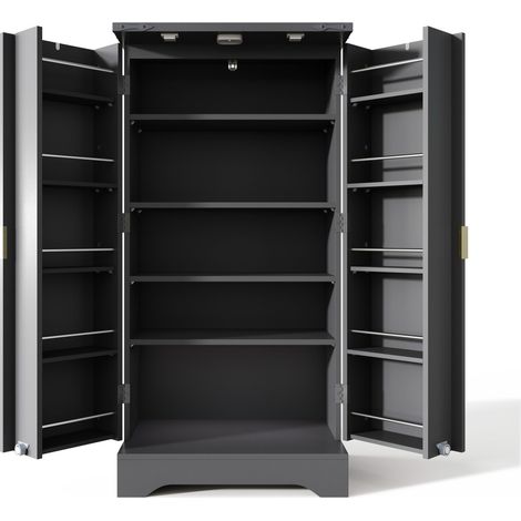 Buffet de cuisine noir avec LED à capteur, double porte et étagères réglables, 120 x 60,5 x 40 cm (1/5)