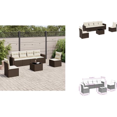 7-tlg. Garten-Sofagarnitur mit Kissen Braun Poly Rattan - Garten Sofagarnitur - Garten Sofagarnituren - Outdoor Sofagarnitur - Sofagarnitur Terrasse (1/3)