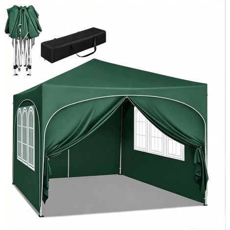 Barnum de jardin pliant 3x3 m vert avec toit anti-UV, 4 parois et sac de transport MODENUIT (1/5)