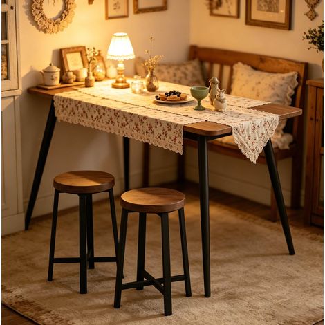 Taburete de bar 29,5x29,5x46 cm de madera y metal negro vintage, ahorra espacio FloraGrace (1/5)