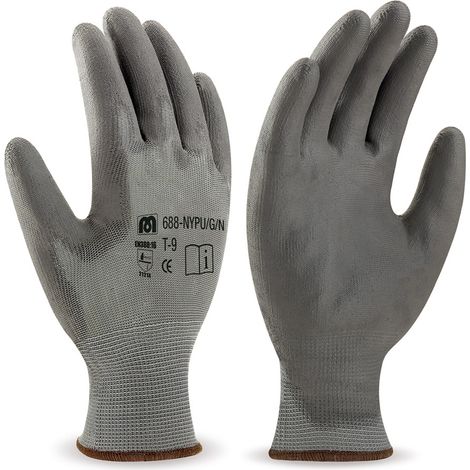 Handschuhe aus Polyester Grau mit grauem Polyurethan-Beschichtung En388, Größe 8