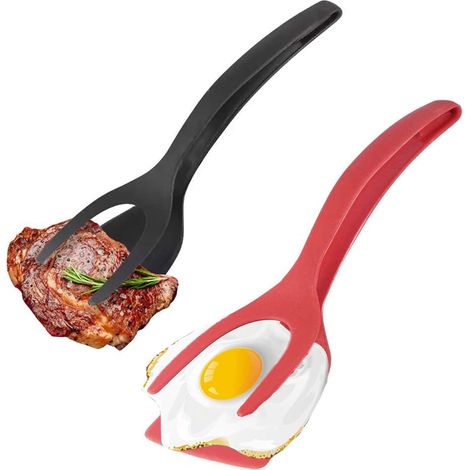 MINKUROW 2 Piezas De Espátula Antiadherente, 2 En 1 Pinzas De Cocina Y Espátula Con Revestimiento Antiadherente, 2 En 1 Espátula De Filete Frito Con Huevo, Sándwiches A La Parrilla Giratorios Antiadhe (1/5)