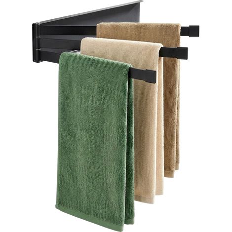 Porte-Serviettes pivotant Noir Mat, Barre Porte-Serviettes Murale pivotante avec 3 Bras pour Rangement de Salle de Bain et Cuisine (1/5)