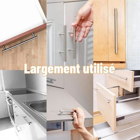 Poignet de Porte Cuisine Inox, 12PCS Poignee de Meuble Cuisine Inox, CEspacement des Trous de 96mm, T Bar Porte Poignées (1/4)