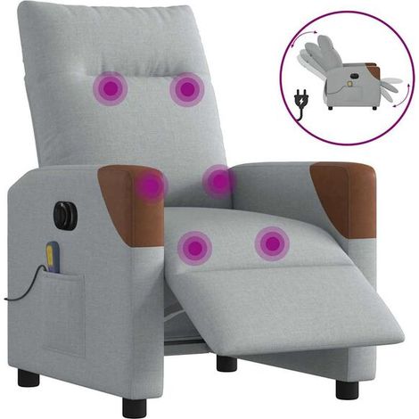 Fauteuil de massage électrique inclinable en tissu gris clair (1/5)