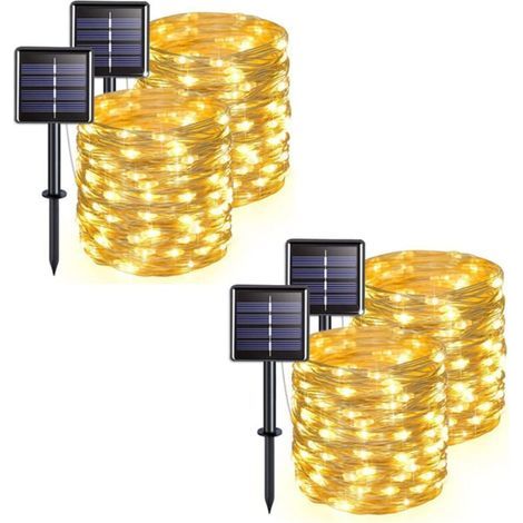 4er-Pack Solar-Lichterketten für den Außenbereich, Kupferdraht, wasserdicht, 12 Meter pro Kette, 100 LEDs (warmes Licht) (1/4)