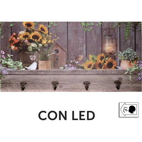 Cintre en bois 4 places avec led tournesol cm60x30x1,8 (1/5)
