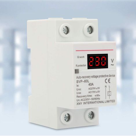 Dispositif de Protection contre les Surtensions et les Sous-tensions à Récupération Automatique 230V 40A avec Protection de Montage sur Rail DIN à Affichage de la Tension (1/5)