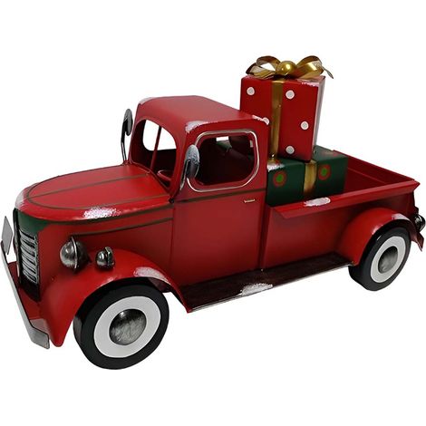 Il Furgoncino pick up di Babbo Natale Rosso porta pacchi regalo ai bambini doni Grande cm 49 Camion camioncino giocattoli metallo vintage decorazioni casa centrotavola idea regalo ornamento sotto l'al