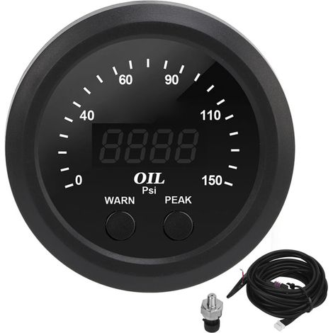 Oil pressure gauge for car modification, ultra-thin 2-1/16 inch 52mm 150PSI, red LED, white background, press gauge with sensor (1/5)