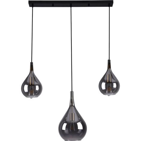 Suspension 3 lampes en verre fumé noir en forme de goutte style rétro E27 88 cm - PANGIVO (1/4)