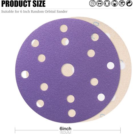 APEX Lot de 50 — Disques de ponçage de 150 mm, grain 120 — Perforation orbitale ronde à 15 trous  adaptés pour la peinture automobile, le bois et le métal. (1/4)