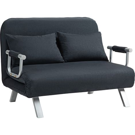 Sofá cama de 2 plazas con respaldo reclinable, terciopelo negro y estructura metálica (1/5)