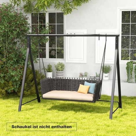 Struttura per altalena in metallo con 5 anelli di sospensione, nera, 210x115x175 cm