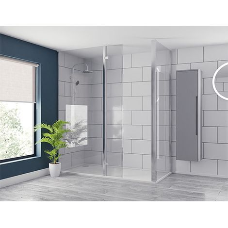Wholesale Domestic Pacco 10mm Clear Glass Polished Chrome 2000mm x 300mm Walk in Hinged Return Shower Screen (1/5)