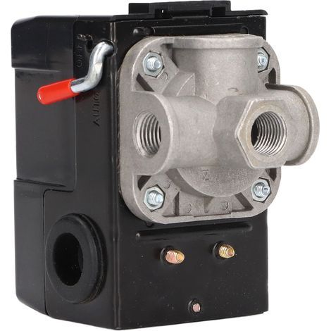 Air compressor pressure switch, 4-port control with metal on/off lever and pressure relief valve (1/5)