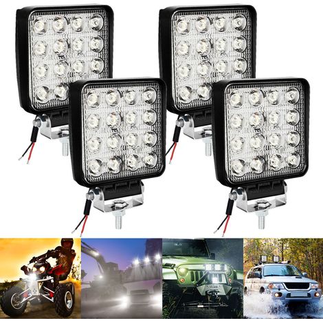 4x 48W Phare de Travail Carre a Leds Angle 60 DC 12V-24V Quad Camion Bateau Tracteur Offroad Impermeable (1/5)
