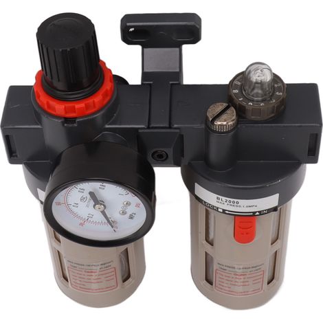 Filtre à air pneumatique BFC2000 avec séparateur eau-huile, raccord G1/4, régulateur de pression intégré, pour circuits d'air comprimé, robuste et compact. (1/5)