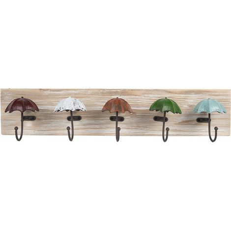 Porte-manteau mural en bois marron avec 5 patères pour entrée et couloir - 60 x 10 x 12 cm - PANGIVO (1/3)