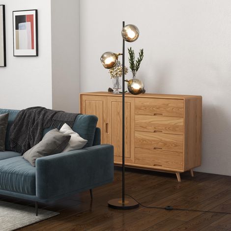 Lampe sur pied en Metallo ad Albero avec 3 abat-jours en Vetro, Ø36x162 cm, noir et Grigio - Ce luminaire de haute qualité allie design élégant et fonctionnalité optimale, parfait pour embellir vot... (1/4)