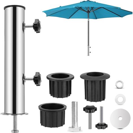 Ensemble de tubes de base de parasol universels en acier inoxydable robuste et 3 manchons en PVC pour jardin/cour/plage/piscine (1/5)
