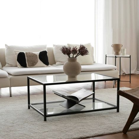 Dmora - Wohnzimmertisch Diphda, Niedriger Wohnzimmertisch, Kaffeeregal, Couchtisch für Sofa, 90x60h40 cm, Taupe und Schwarz, mit verstärkter Verpackung (1/5)