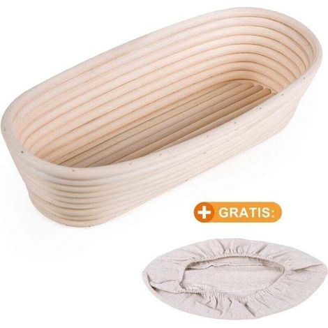 Banneton Ovale, brotform avec Doublure en Lain, Corbeille à Pain Ovale, Panier de Fermentation de Pain, Jusqu’à 0,7kg de pte, 30 x 14 x 7cm