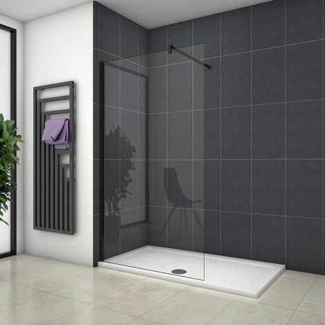 Océan paroi de douche noire 90x200cm en verre securit, paroi de douche à l'italienne + barre de fixation 140cm noire la pince tournée (1/5)