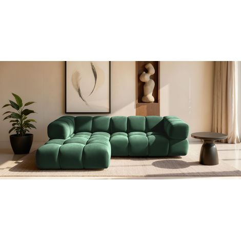 Ecksofa Designersofa BLANCHE in Stoff Bluvel Flaschengrün Ottomane Links