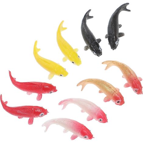 Set mit 10 Miniatur-Koi-Karpfenfiguren, ideal für die Aquariendekoration. Realistische Harzornamente, die kleine Goldfische darstellen. (1/5)