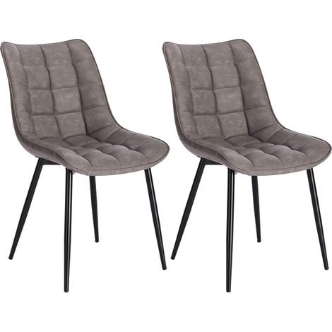 WOLTU Pack de 2 Sillas de Comedor Asiento de Cuero Artificial Silla Diseño Silla Tapizada Estructura Metálica Sillón con Respaldo Silla de Cocina Gris Oscuro