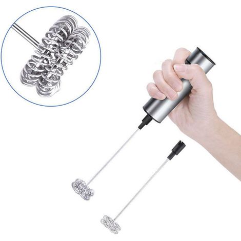 Mousseur à lait électrique à piles avec pichet à lait en acier inoxydable, mousseur à lait en acier inoxydable, mousseur à lait électrique manuel avec moteur puissant - Piles non incluses