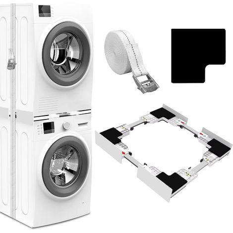 Universel Kit de Superposition pour 46-66cm Lave-linge et Sèche-linge, Kit D’empilage pour Machine à Laver, Cadre Intermédiaire pour Laver, Sèche-Linge Kit Intermédiaire avec Sangles à Cliquet (1/5)