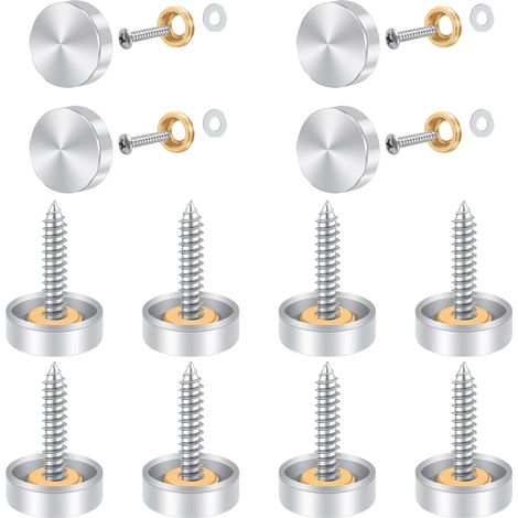 12 tornillos para espejos, 16 mm de acero inoxidable, tapas decorativas para espejos, clavos con arandelas para espejos, mesas, armarios de baño y paneles de vidrio. (1/5)