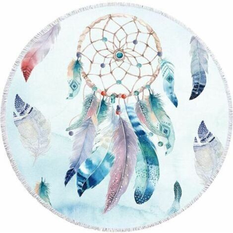 - -Serviette Ronde de Plage Microfibre Ethnique Tapisserie Attrape Reve (1/3)