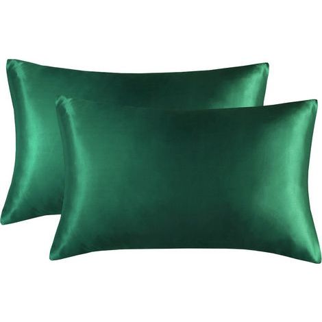 Lot de taies d'oreiller vertes haut de gamme (Lot de 2) — Taies d'oreiller en soie double face (Spécialement conçues pour le soin de la peau et des cheveux) — Lavables, design « Luxe léger » (50 x 66 (1/5)