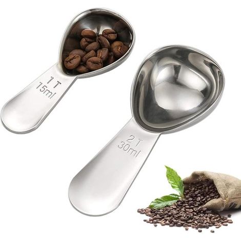 Cucchiaini dosatori da caffè in acciaio inox, 2 pezzi, cucchiaini dosatori da caffè, 15 ml e 30 ml, cucchiaini da caffè rotondi riutilizzabili, cucchiai dosatori (1/5)