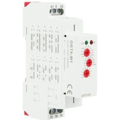 Relé temporizador Crezuo GRT8-M1 de 220 V CA, montaje en riel DIN, 10 funciones, indicadores LED. (1/4)