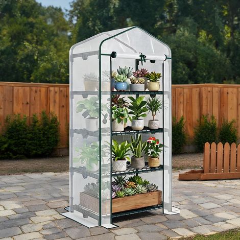 Serre de jardin coloris blanc vert en pE métal 70 x 50 x 160 cm (1/5)