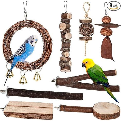 Natural Bird Perches, Wooden Swing Toys for Parrots, Cockatiels, Conures, Macaws (1/5)