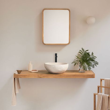 Ensemble meuble de salle de bain suspendu 130x45 cm en bois de teck Neill SKLUM