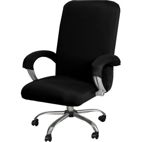 Bürostuhlbezug, dehnbarer, waschbarer Drehstuhlbezug, Stuhlbezug für drehbare Bürostühle, Drehstuhl mit Armlehnen (Schwarz, L) (1/4)